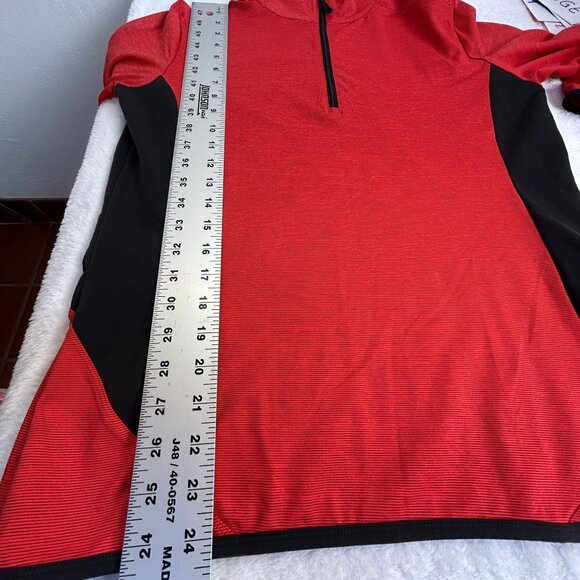Nils Red Black Pinstripe 1/4 Zip Pullover Long Sleeve Active Top Large Stretch - Picture 6 of 7